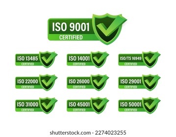 Set of ISO Certification stamp and labels. ISO Certified badge. Information security management