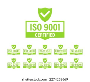 Set of ISO Certification stamp and labels. ISO Certified badge. Information security management