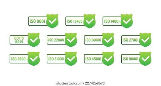 Set of ISO Certification stamp and labels. ISO Certified badge. Information security management