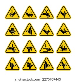 set of ISO Triangle Warning Sign: Hand Crush Force Symbol