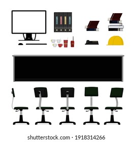 set of isolate office accessories on white background