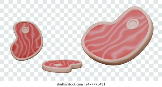 Set of isolated 3D steaks. Cutlets for preparing appetizing meat dishes