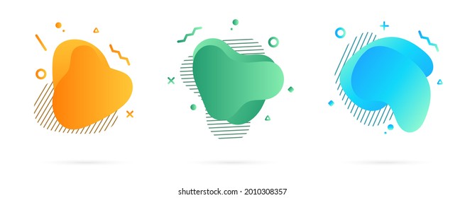 Set of isolated abstract aqua spot with gradient or dynamic color. Set of abstract modern graphic elements. Dynamical colored forms and line. Template for the design of a logo. Fluid abstract shapes