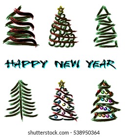 Set of isolated abstract Christmas trees. Vector illustration