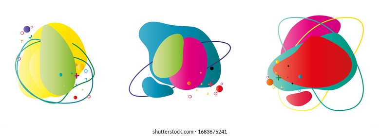 Set of isolated abstract colorful liquid elements for poster design or flyer background, banner template. Geometric fluid shapes with dynamic colors