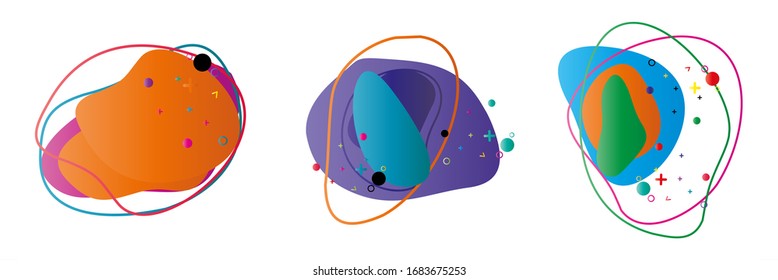 Conjunto de elementos coloridos abstractos de líquido aislado para diseño de afiches o fondo de volante, plantilla de banner. Formas de fluido geométrico con colores dinámicos