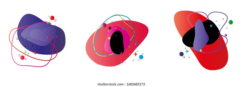 Set of isolated abstract colorful liquid elements for poster design or flyer background, banner template. Geometric fluid shapes with dynamic colors vector