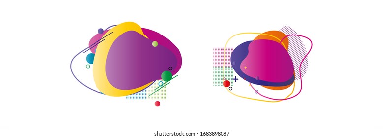 Set of isolated abstract colorful liquid elements for poster design or flyer background, banner template. Geometric fluid shapes with dynamic colors vector