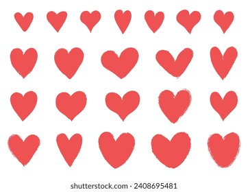 Set isolated abstract different textured hearts on white background. Grunge pencil doodle stroke line. Design vector elements for Valentine's day.