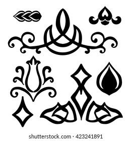 Set of Isolated Abstract Floral pattern. Vector illustration
