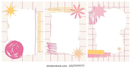 Satz von einzelnen abstrakten Rahmen mit geometrischen und handgezeichneten Elementen