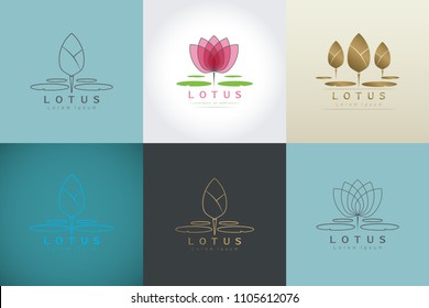 Set of Isolated abstract Lotus Logo,Lotus flower logo,Beauty logo,Fashion logo, Logo icon Template Vector illustration