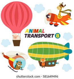 set of isolated air transports with animals- vector illustration, eps