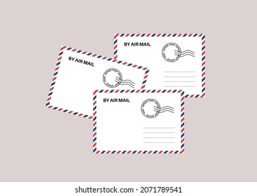 A set of isolated airmail envelopes, post office service