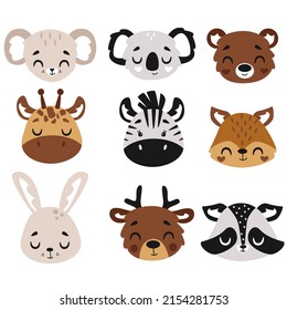 set of isolated animals head
