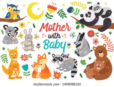 set of isolated animals mother with baby - vector illustration, eps     - Shutterstock ID 1498988150