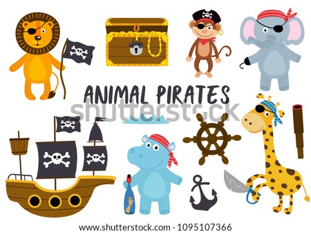 set of isolated animals pirates and other elements part 2 - vector illustration, eps
