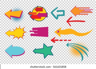 set isolated arrows pop art retro