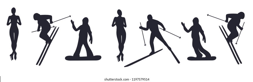 set of isolated athletes. vector illustration. winter sports. silhouettes of athletes