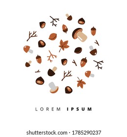 set of isolated autumn leaves, seeds, acorns, chestnuts and berries.