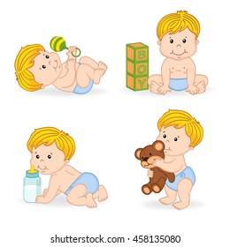 set of isolated baby in different positions - vector illustration, eps