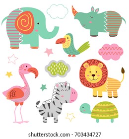 Set Of Isolated Baby Jungle Animals Part 2 - Vector Illustration, Eps
