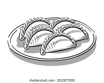 Set isolated bakery with cheese or meat filling. Hand draw vector illustrations. 