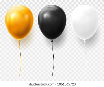 Set of isolated balloons on transparent. Realistic and volumetric glossy flying rubber balloons for celebration or anniversary, birthday or wedding gift.Entertainment and jubilee, congratulation theme