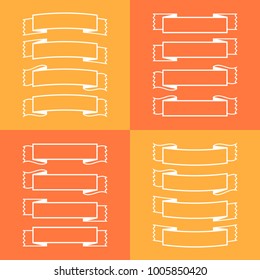 A set of isolated banner ribbons with a white stroke on a yellow and orange background. Simple flat vector illustration. With space for text. Suitable for infographics, design, advertising, holidays