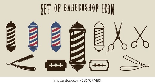 conjunto de diseño gráfico de plantilla de ilustración vectorial de icono de barbershop aislado. colección de paquetes de varios signos de barbería o símbolos para el concepto retro de negocios