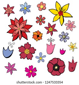
Set of isolated beautiful cups of flowers on a white background