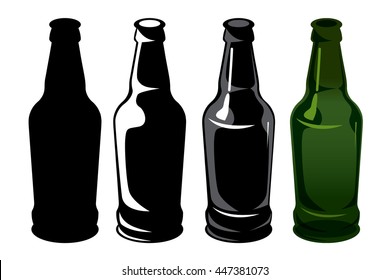 set of isolated beer bottles on white background 