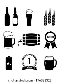 set of isolated beer icons on white background