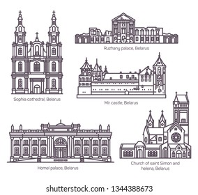 Set of isolated Belarus architecture landmarks set