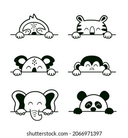 set of isolated black baby animal heads part 1