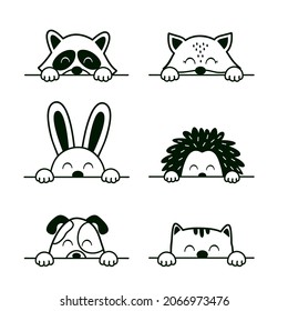 set of isolated black baby animal heads part 2