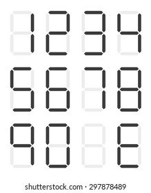 Set of isolated black digital numbers - 0 - 9 and E for Error