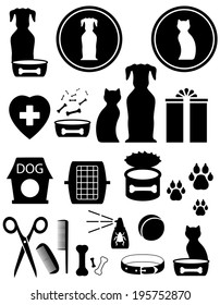 set isolated black goods and pet silhouet