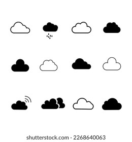Set of isolated, black icons cloud picture on white background..eps
