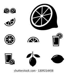 Set of isolated black icons on a theme lemon lime