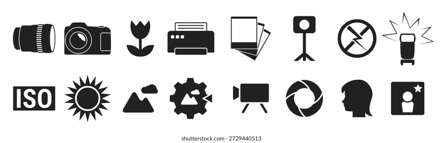 set of isolated black icons on a theme photo
