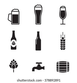 Set of isolated black icons on a theme beer