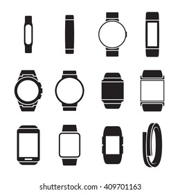 Set of isolated black icons on a theme smart watch