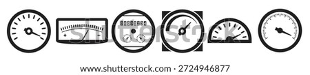 set of isolated black icons on a theme circular meter