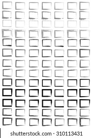 Set of isolated black ink and white grunge frames of different thickness and transparency.