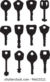 set isolated black key silhouette
