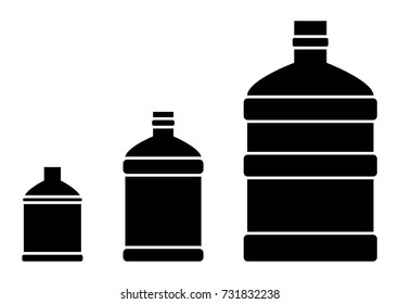 Set isolated black plastic transparent bottles for water, silhouette bottles. Vector illustration