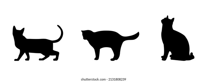 Conjunto de siluetas negras aisladas de gatos. Ilustración vectorial.