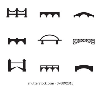 Set of isolated black simple icons bridges