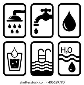 set of isolated black water concept symbols